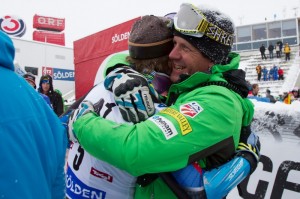 American ski racer Ted Ligety celebrates with Team USA head coach Sasha Rearick. (photo: Mitchell Gunn/Getty Images)